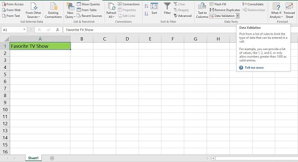 Printscreen of drop down list in Excel - click on the Data Validation button