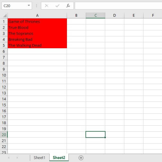 Printscreen of drop down list in Excel - create a separate sheet with the options
